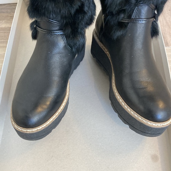 Ladies beautiful new Black leather & fur wedge Italian boots 275 Central size 37 - Picture 10 of 12